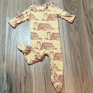 Kate Quinn Yellow Footed One-Piece with Barn Print
